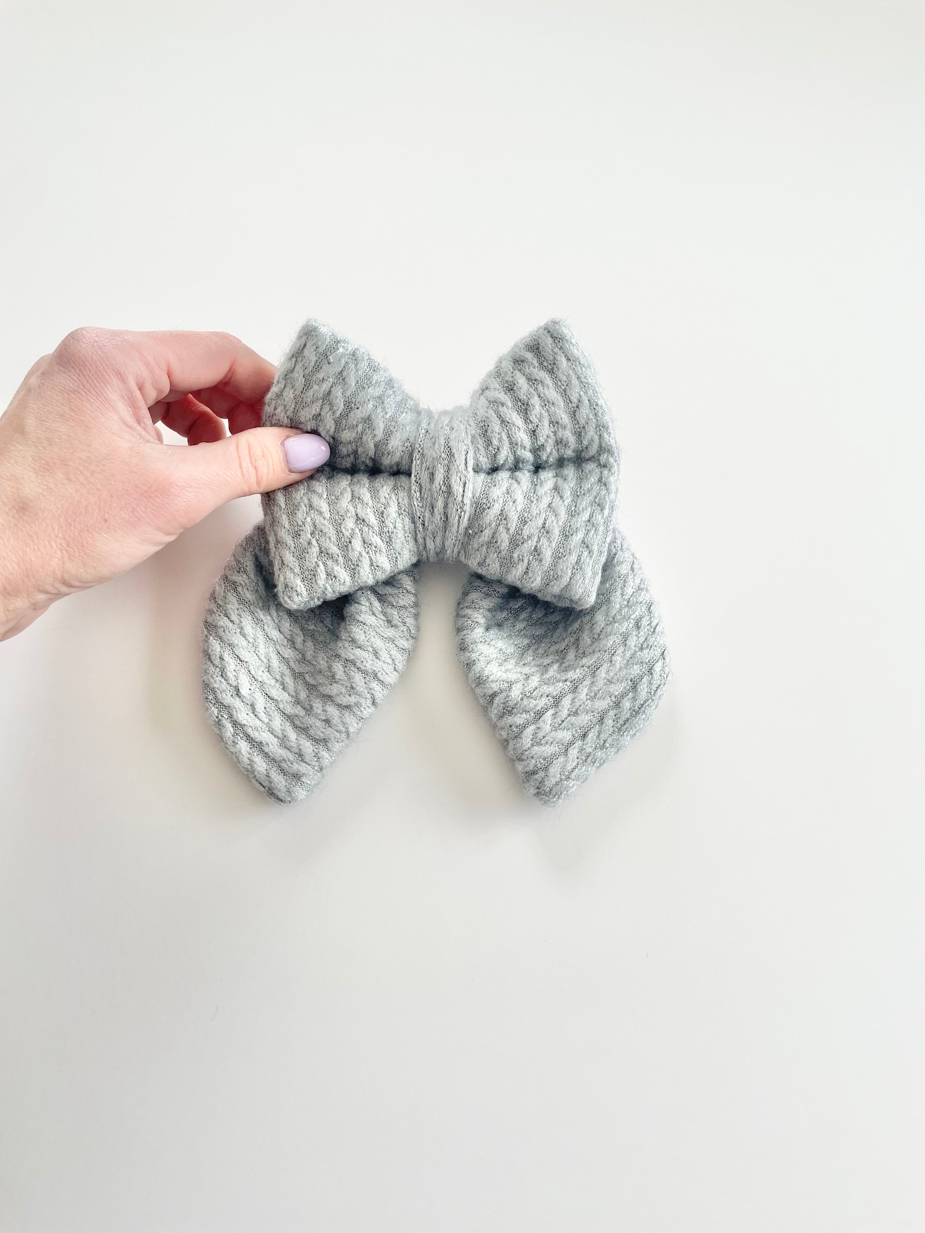 Grey Cable Knit Sailor Bow